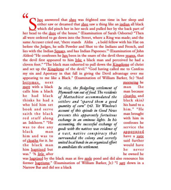 Red and black text from Vile and Clamorous Reports II art exhibit