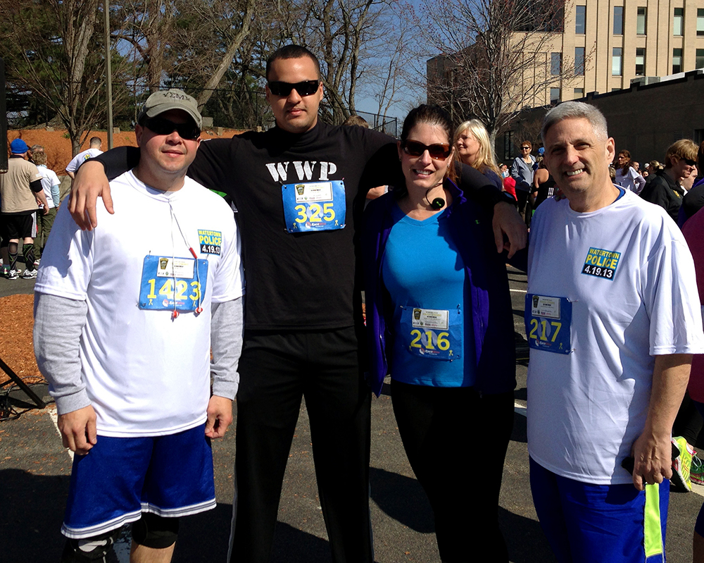 From left: Officer Efrain Diaz, Officer Francis Torres, University Police Office Manager Melissa Tula and Chief Stephen Goulet took part in the April 19 Finish Strong 5K.