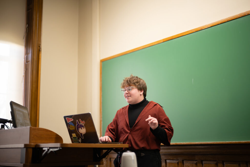 student gives presentation