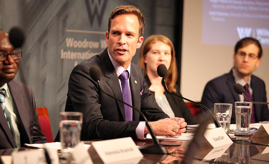 Edward Carr speaks at the Woodrow Wilson International Center for Scholars in Washington. At a separate event, he received the USDA's Abraham Lincoln Honor Award for Contributions to Global Food Security. (Photo courtesy of the Wilson Center)