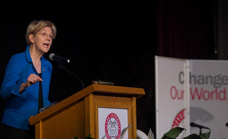 Elizabeth Warren giving a speech