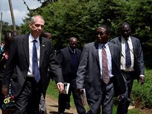 U.S. Ambassador Robert Godec and Vice Chancellor Francis Lelo at last year's launch of Laikipia University's Human Rights Centre.