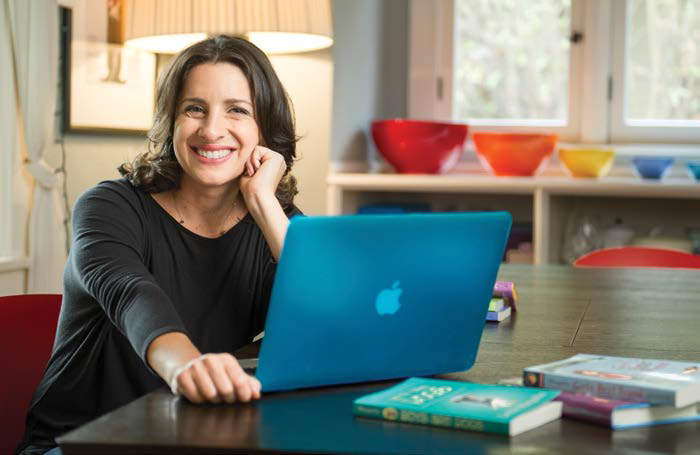 Leslie Margolis '96 at the keyboard in her L.A. home.