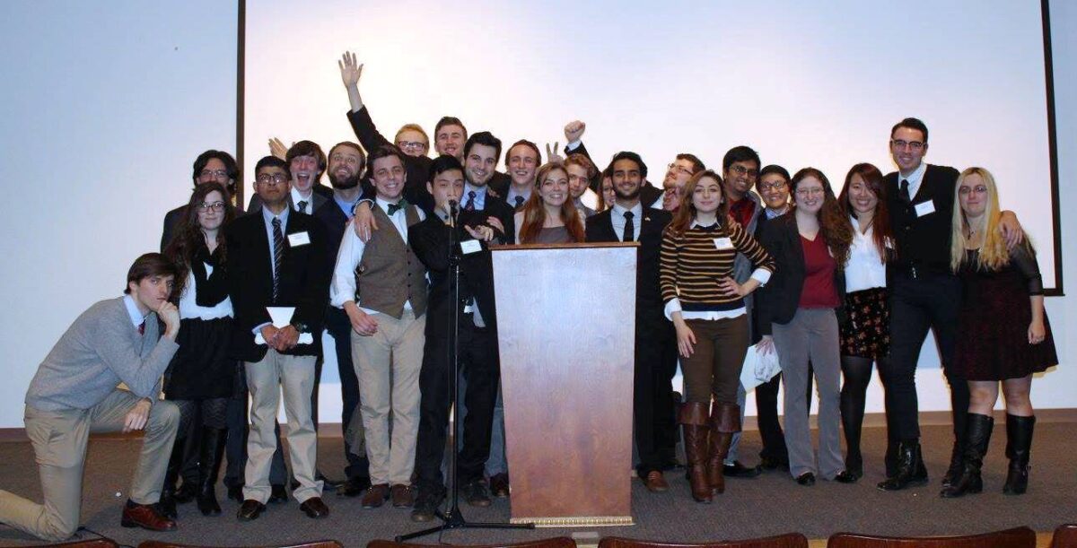 The Clark University Model UN team, fall 2015. Team adviser and political science Professor Srinivasan Sitaraman is third from left, front row.
