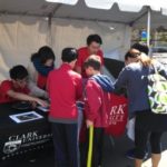 Pictured (left to right): Zhuoming (Colin) Tan '16, Ruoyang Lin '16, and Xiying Huang '16 demonstrate principles of optics using mirrors