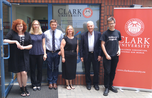 Staff at Łódź campus. From left to right: Ewelina Kolendowicz, Anja Gralweska, Pawel Morawski, Amy Daly Gardner, Yigal Ne'eman and Zbiegniew Pyszka