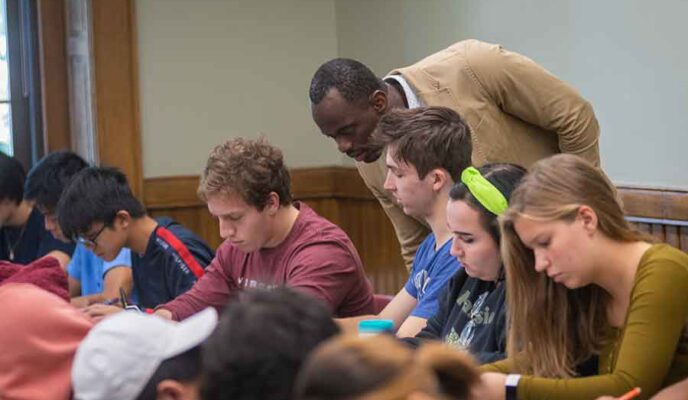 Economics class at Clark University to illustrate the academic portion of the Peace Corps Prep program