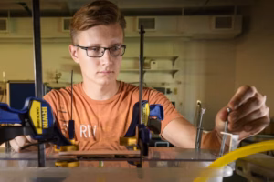 a student works on his engineering project