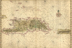 A historical map of Hispaniola in the Atlantic