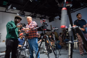Students learn about a film maker's perspective in an Intro to Filmmaking class at Clark