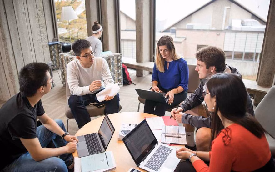business economics students in clark library