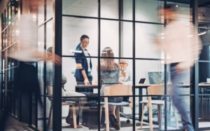 students collaborate on a presentation