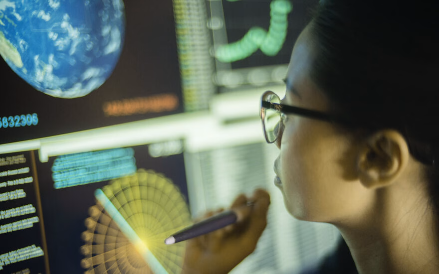 data science student behind computer