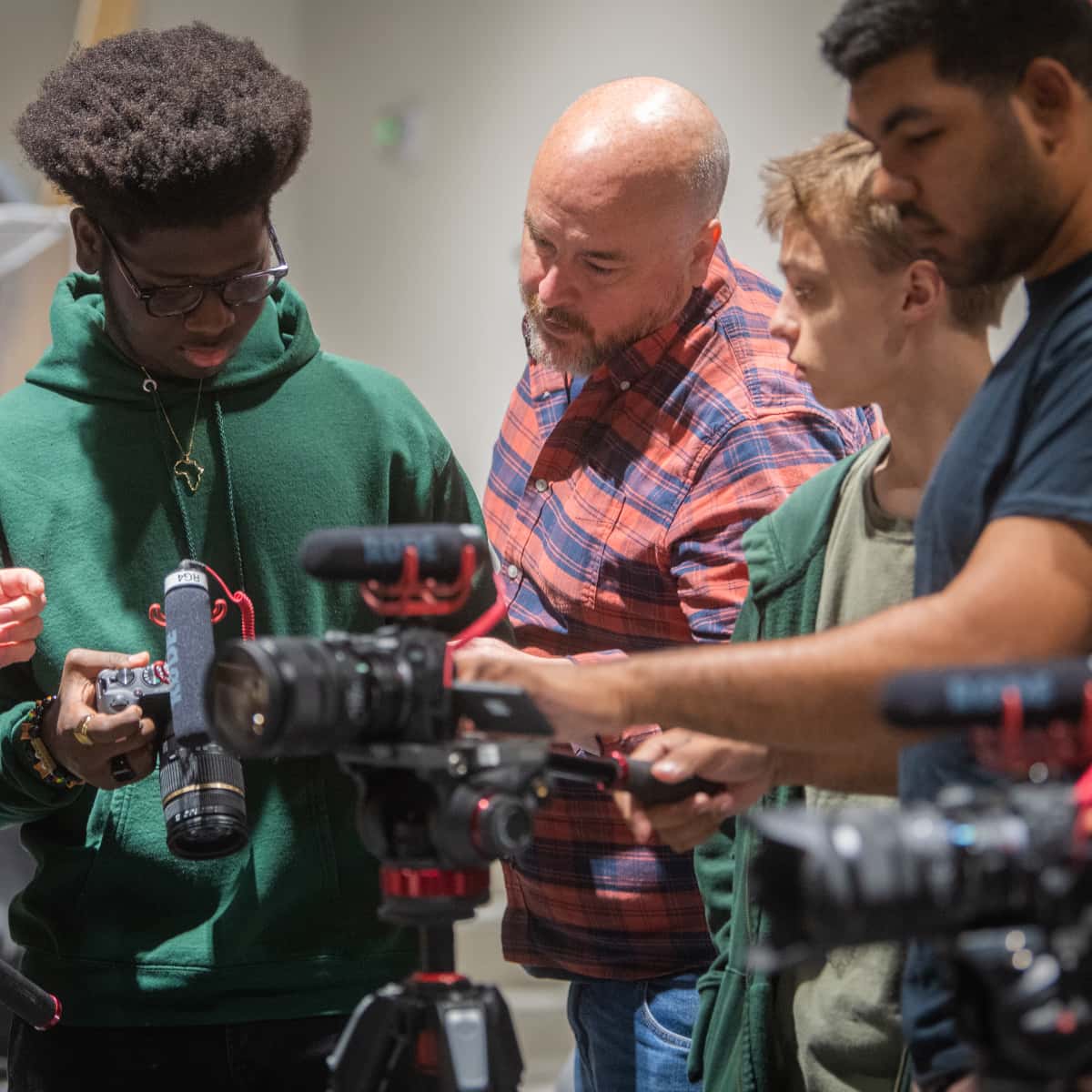 students taking introduction to filmmaking