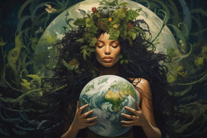 illustration of woman holding earth