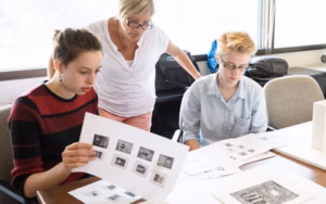 History major looking over history drawings