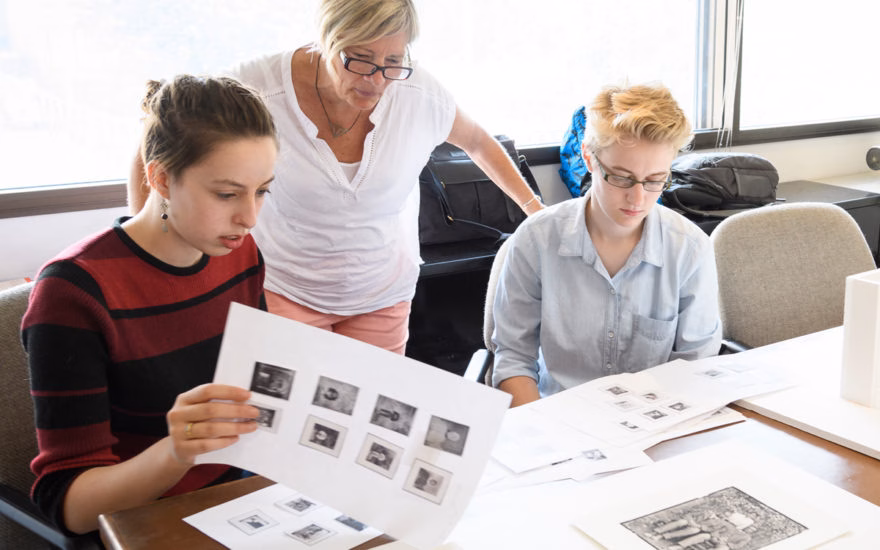History major looking over history drawings