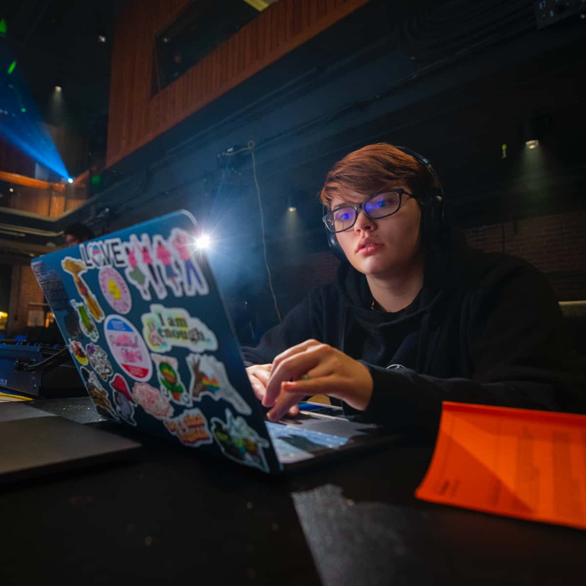 a student works on a laptop