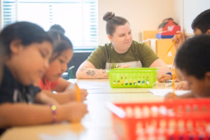 A Clark student working at Woodland Academy