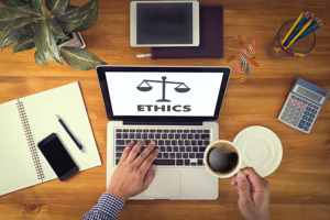 ethics and governance - laptop with logo on it