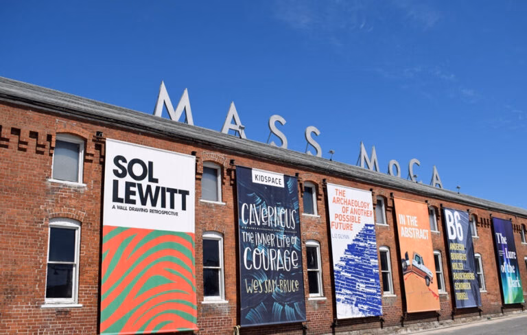 Mass building showing banners