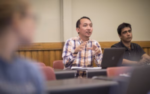 Students interact in class