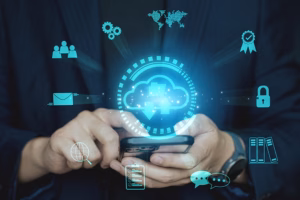 cloud computing - man holding phone illustration