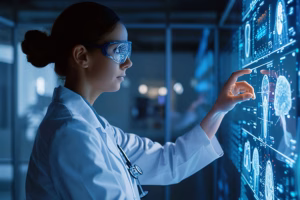 emerging technology - woman behind ai computer screen