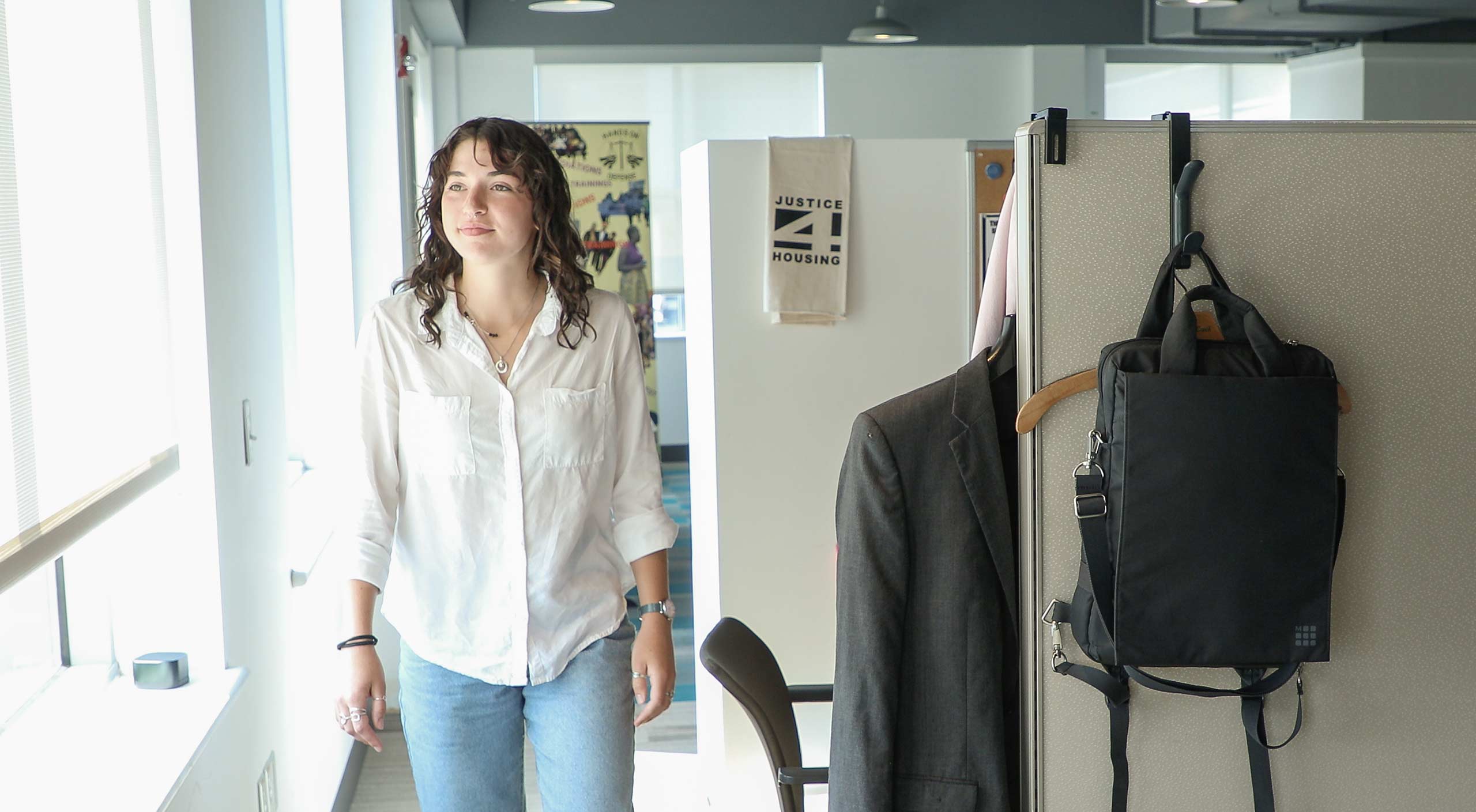 Emily Rooney '24 at her summer 2023 internship at Justice 4 Housing in Boston.