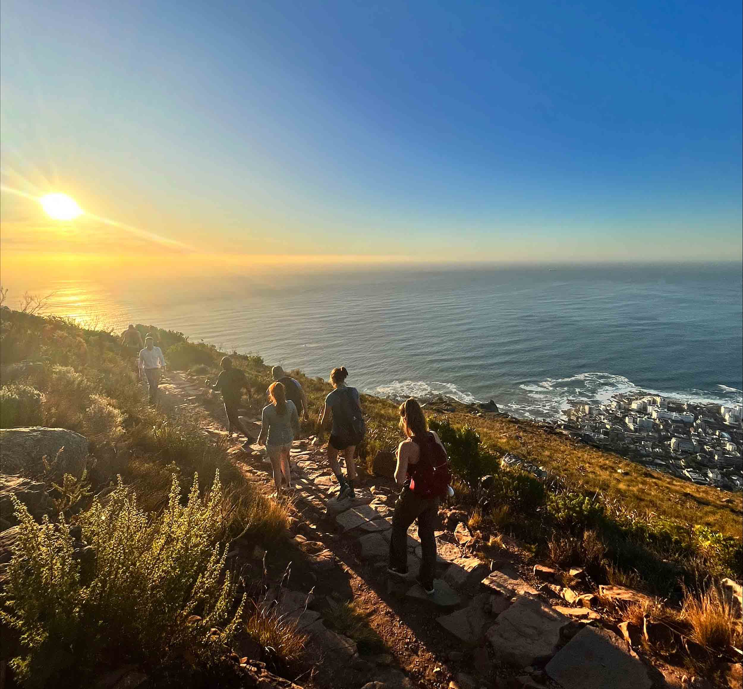 Students hiking along a waterfront path in South Africa, courtesy Emma Nicodemus