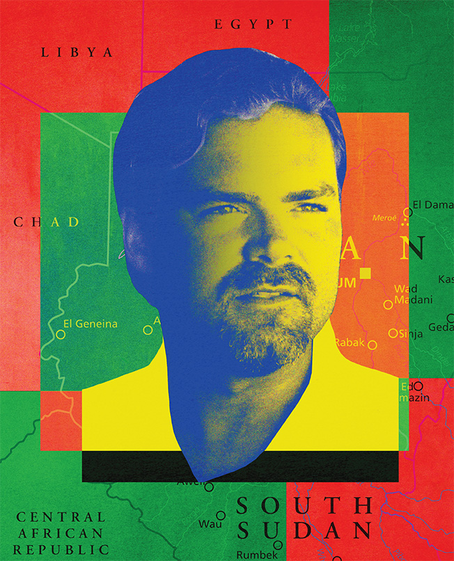 Artist rendering of John Granville in front of Africa map