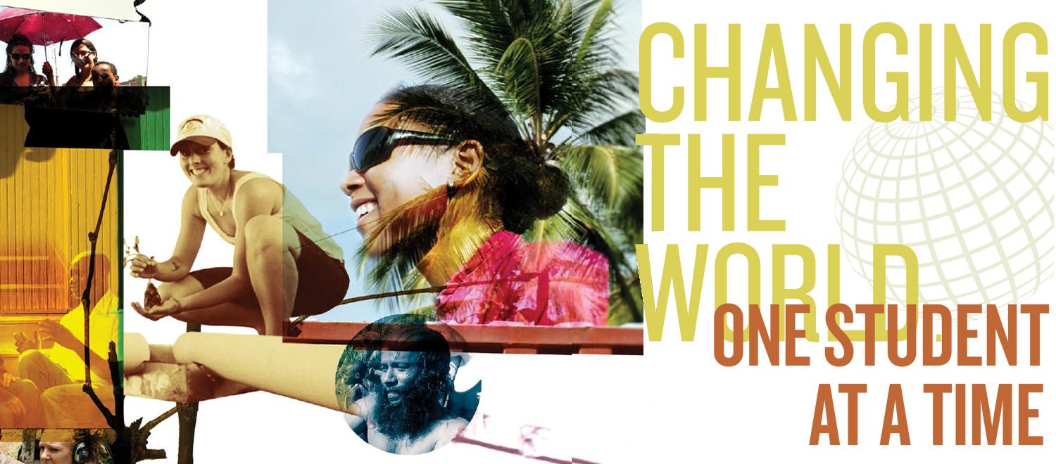 An illustration that reads, Changing the world one student at a time.