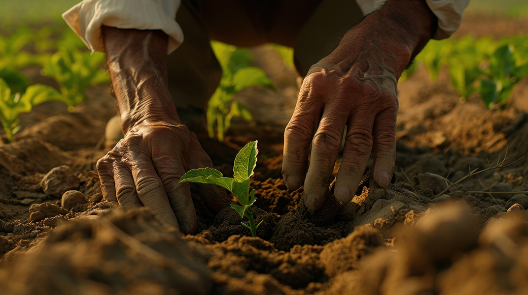 a close up of a farmer's hands sowing seeds