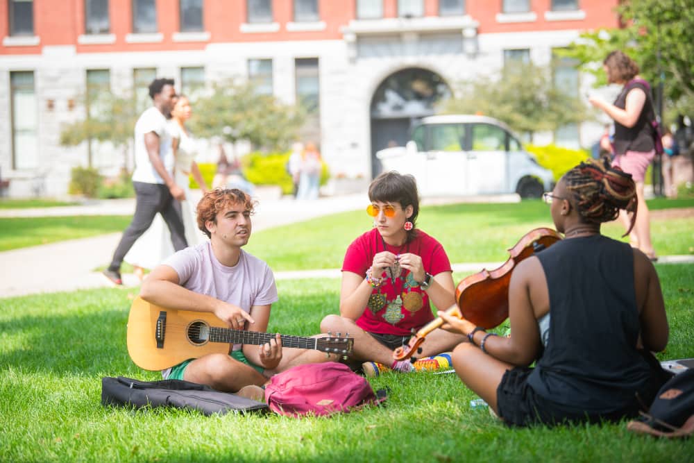 students play music on the quad