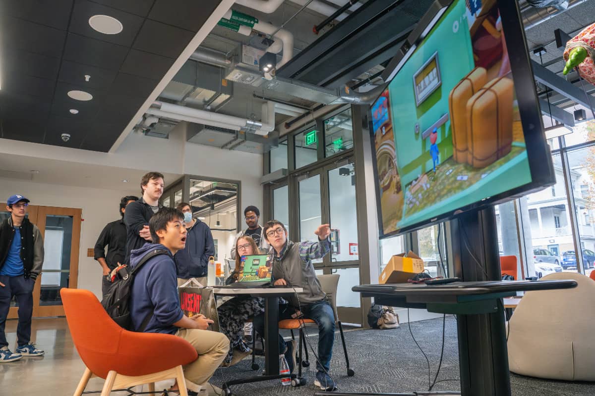 Students demo their game, "Unsent" during ClarkFest