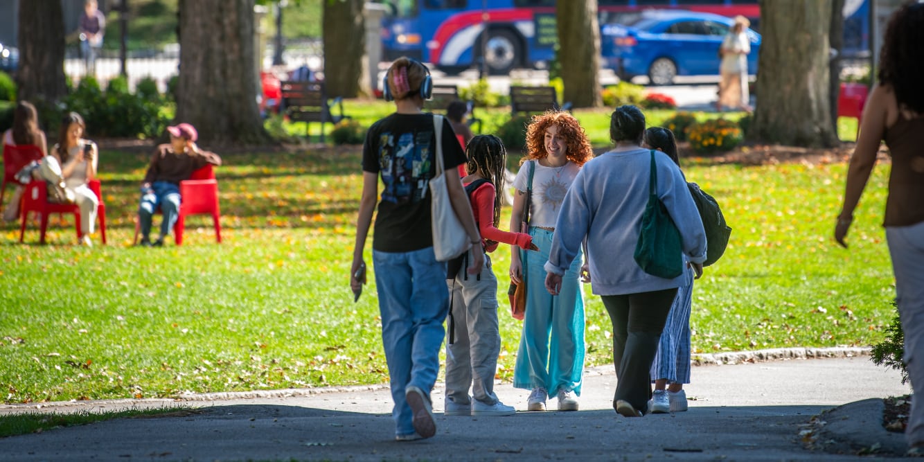 students meet on campus