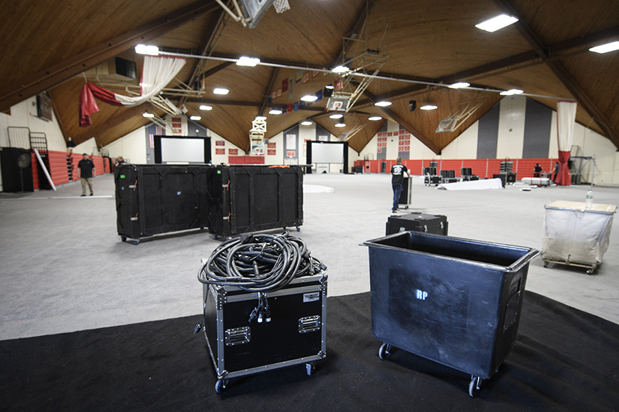 athletic event being setup