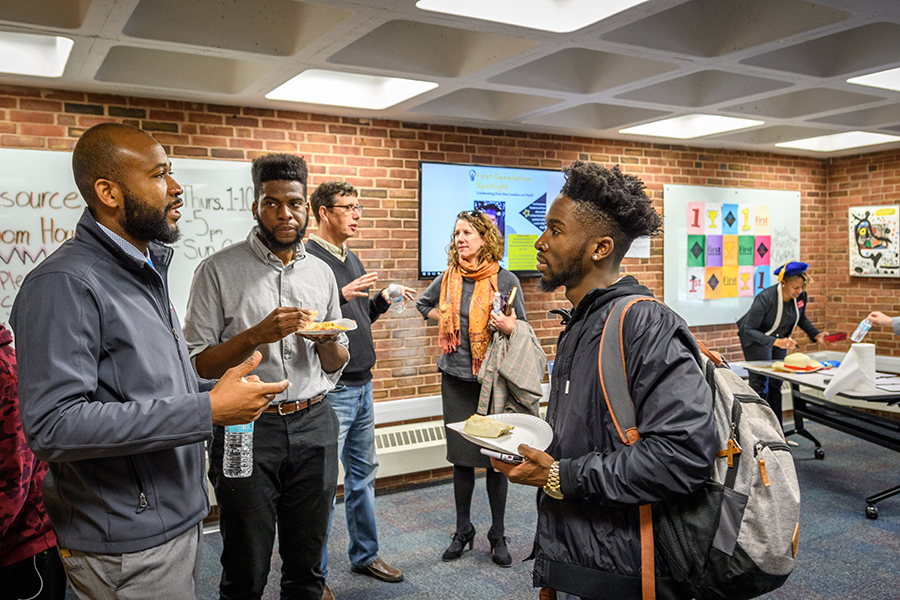 special event with people eating pizza