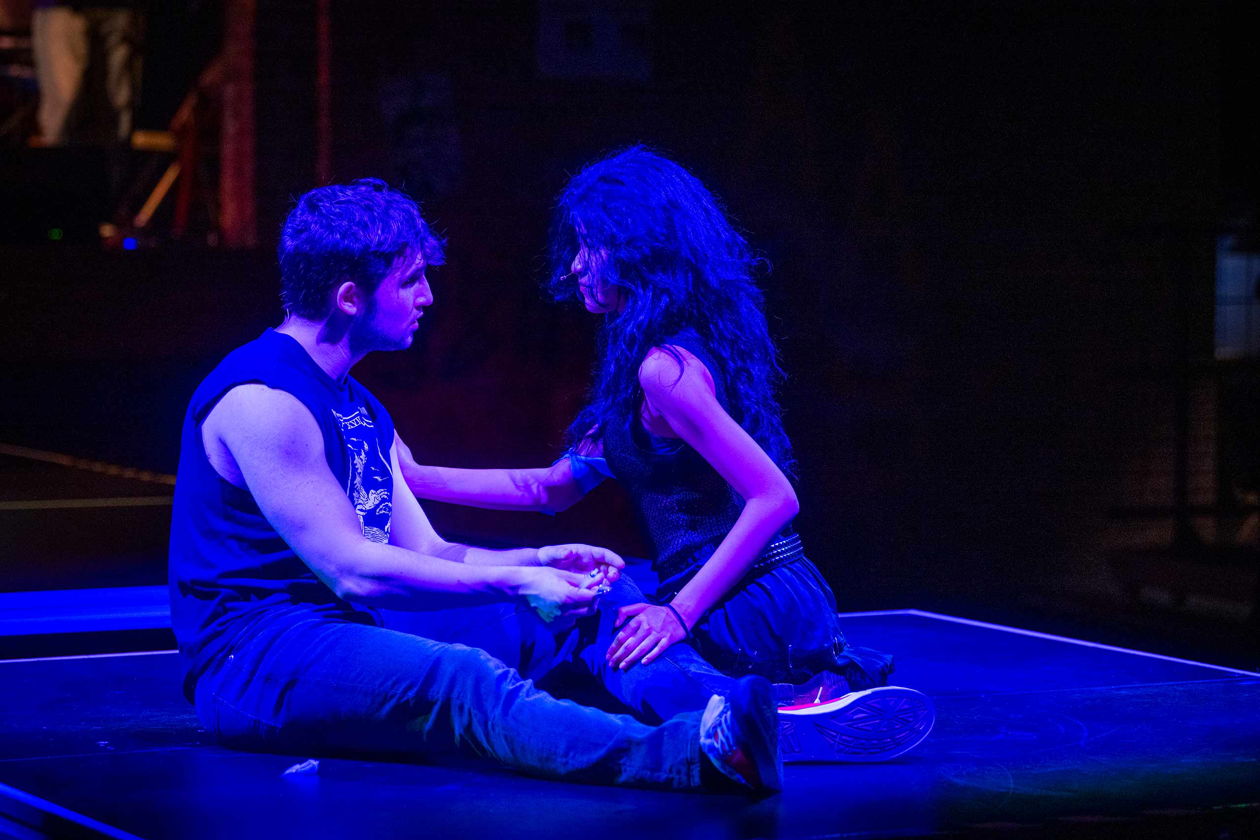 Students rehearsing for the production, American Idiot, Clark University