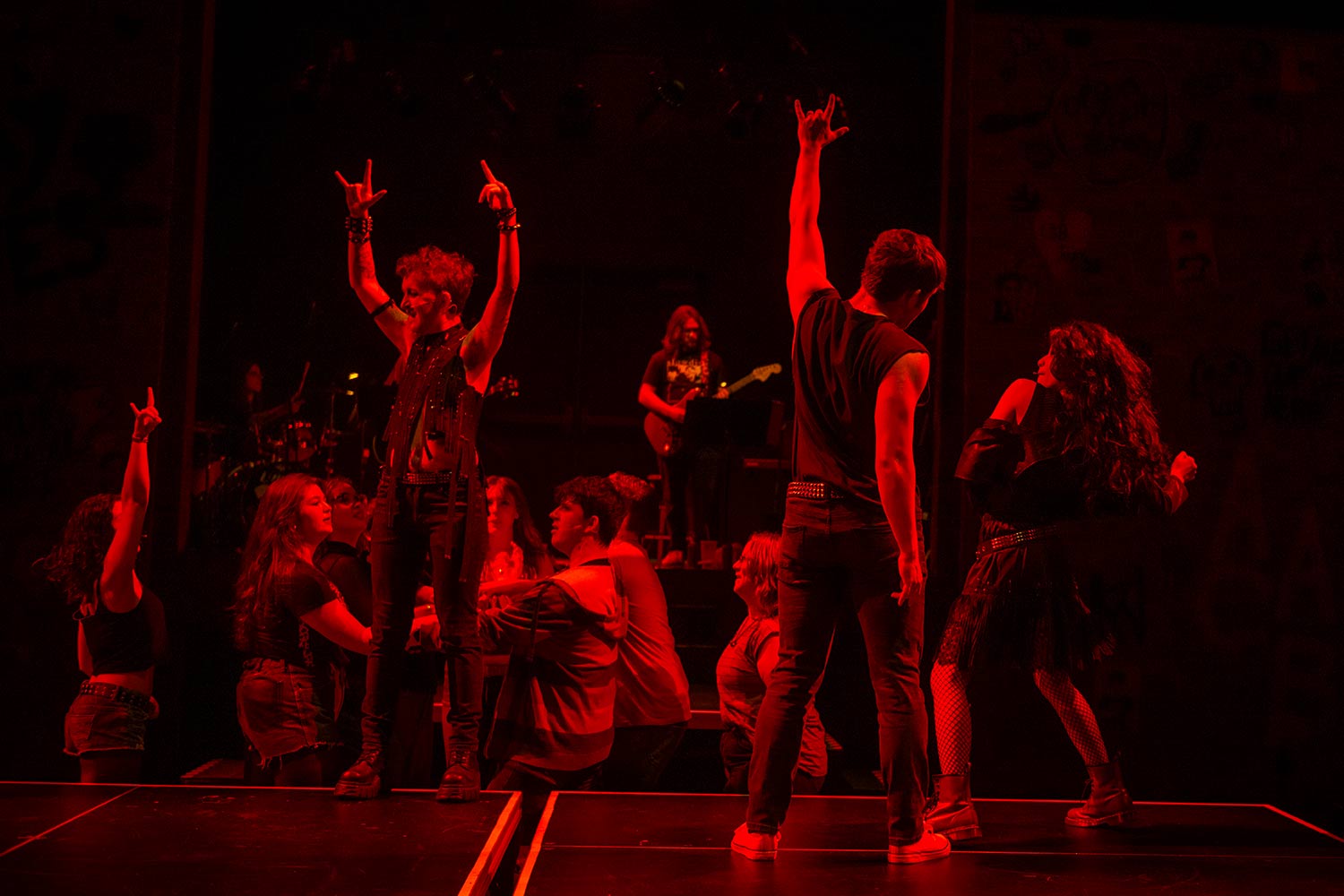 Students rehearsing for the production, American Idiot, Clark University