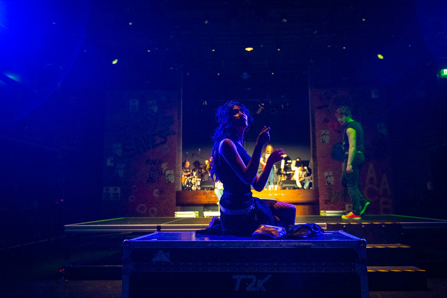 Students rehearsing for the production, American Idiot, Clark University