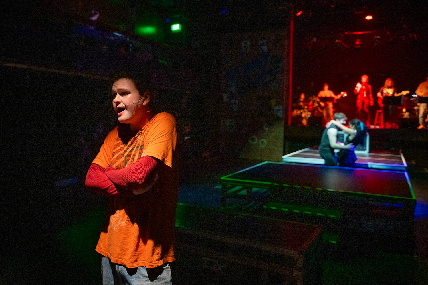 Students rehearsing for the production, American Idiot, Clark University