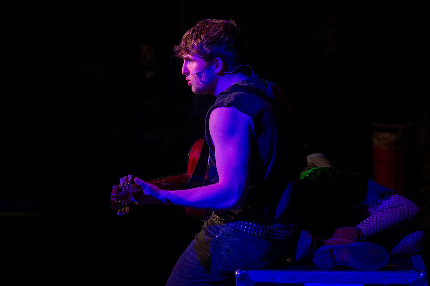Students rehearsing for the production, American Idiot, Clark University
