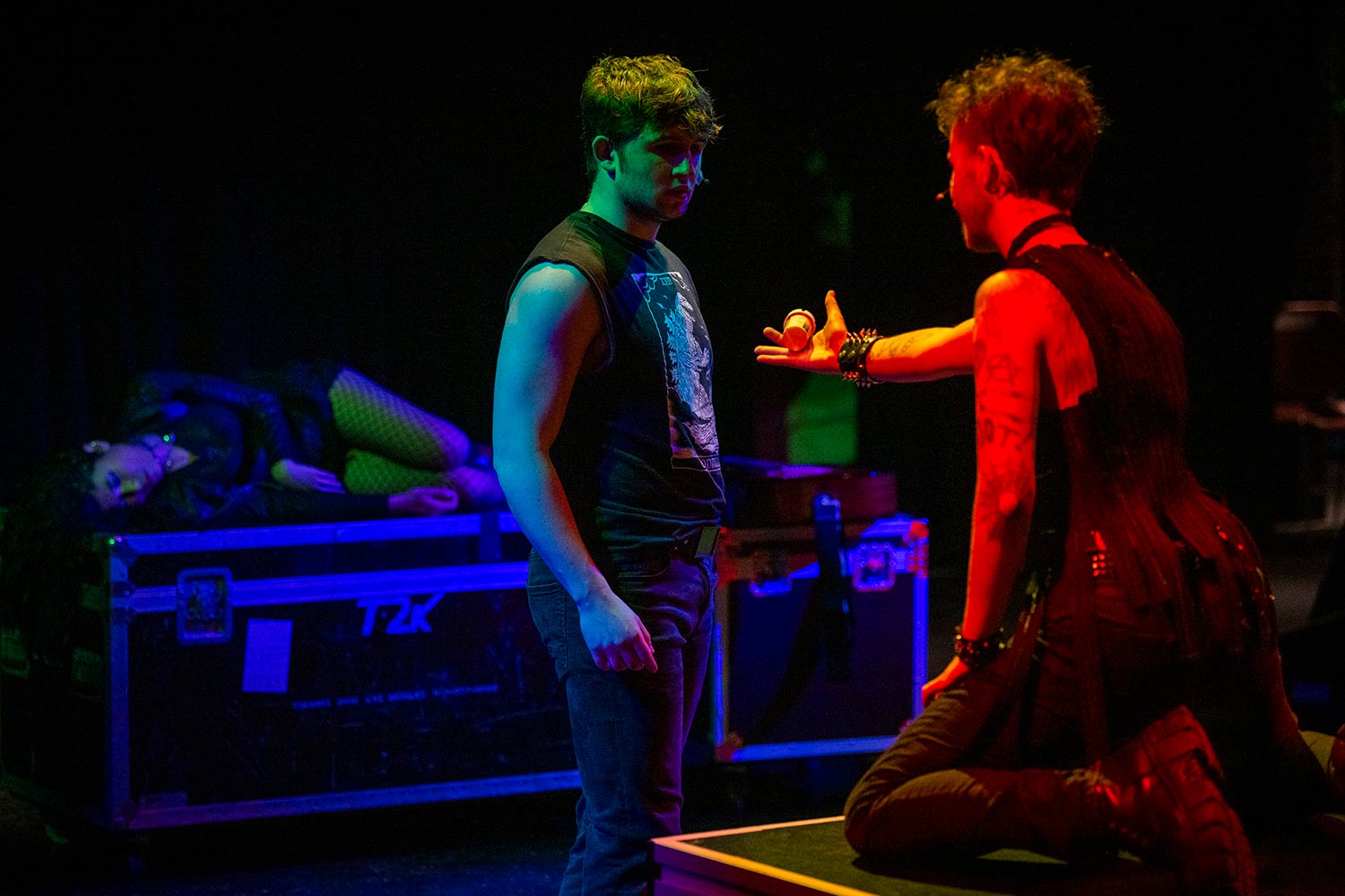 Students rehearsing for the production, American Idiot, Clark University