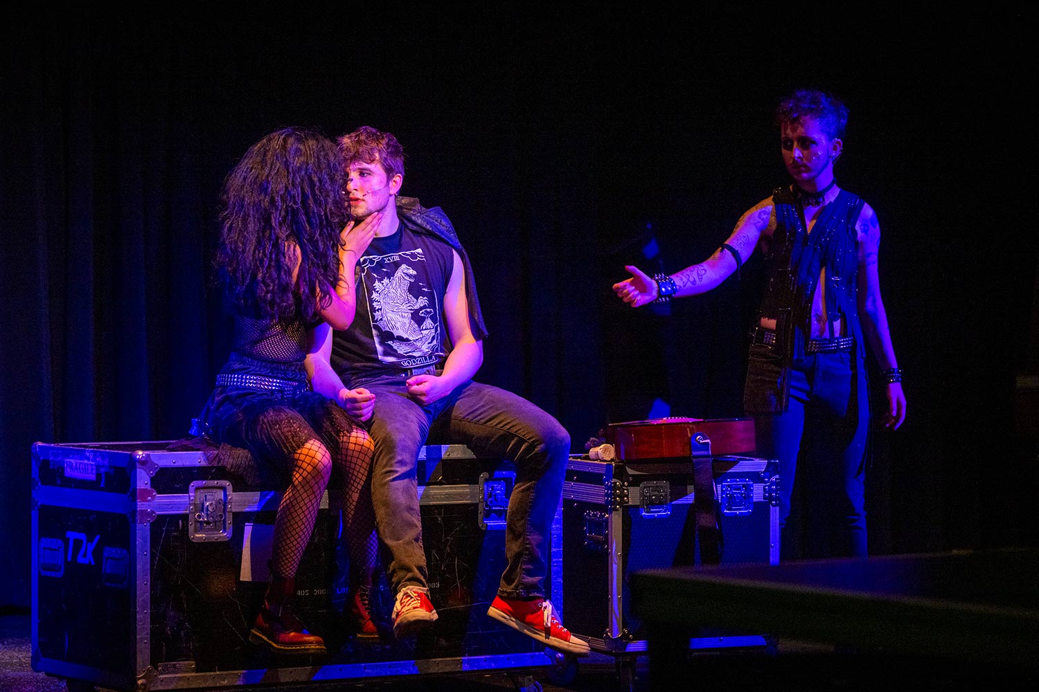 Students rehearsing for the production, American Idiot, Clark University