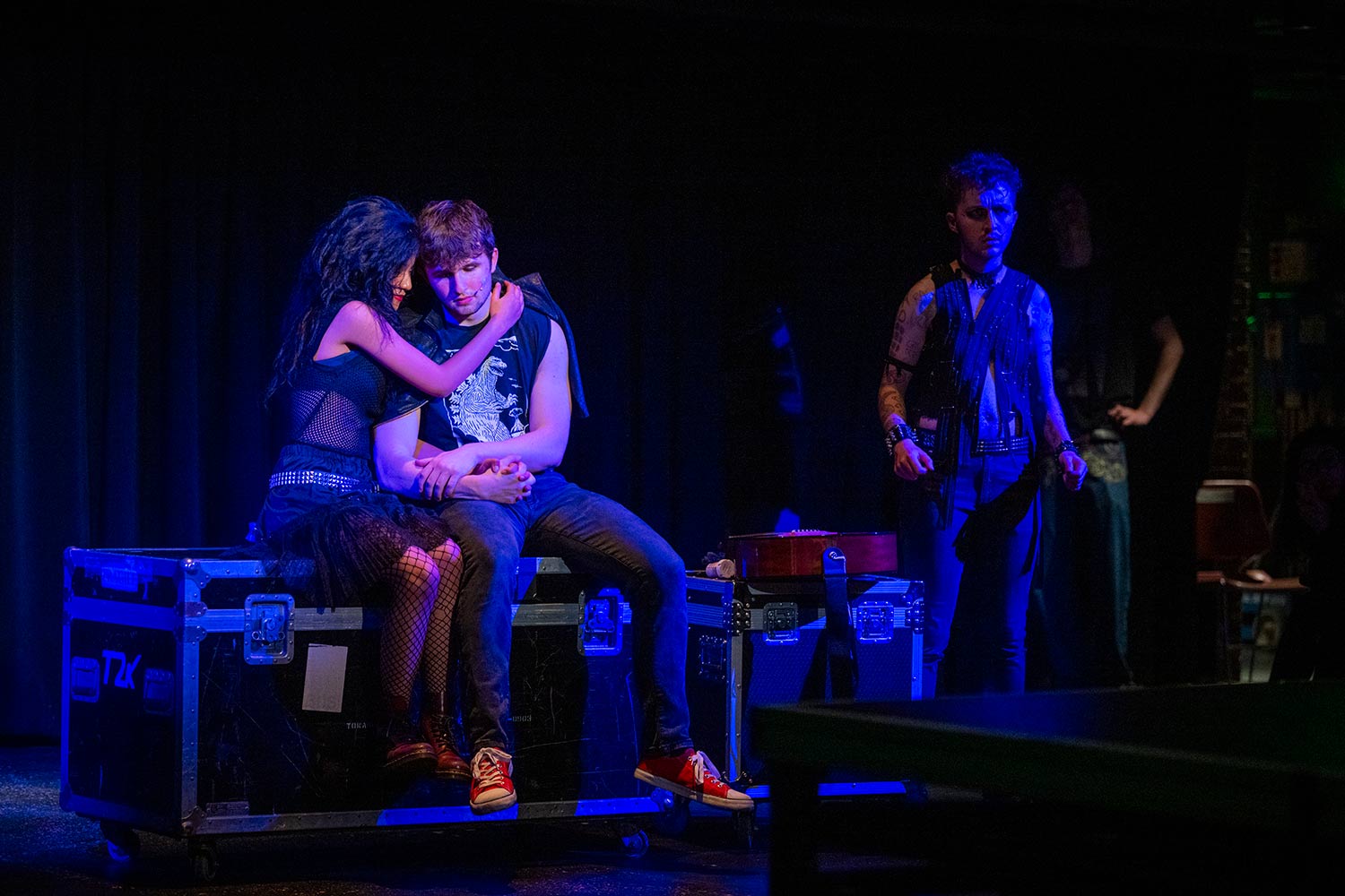 Students rehearsing for the production, American Idiot, Clark University