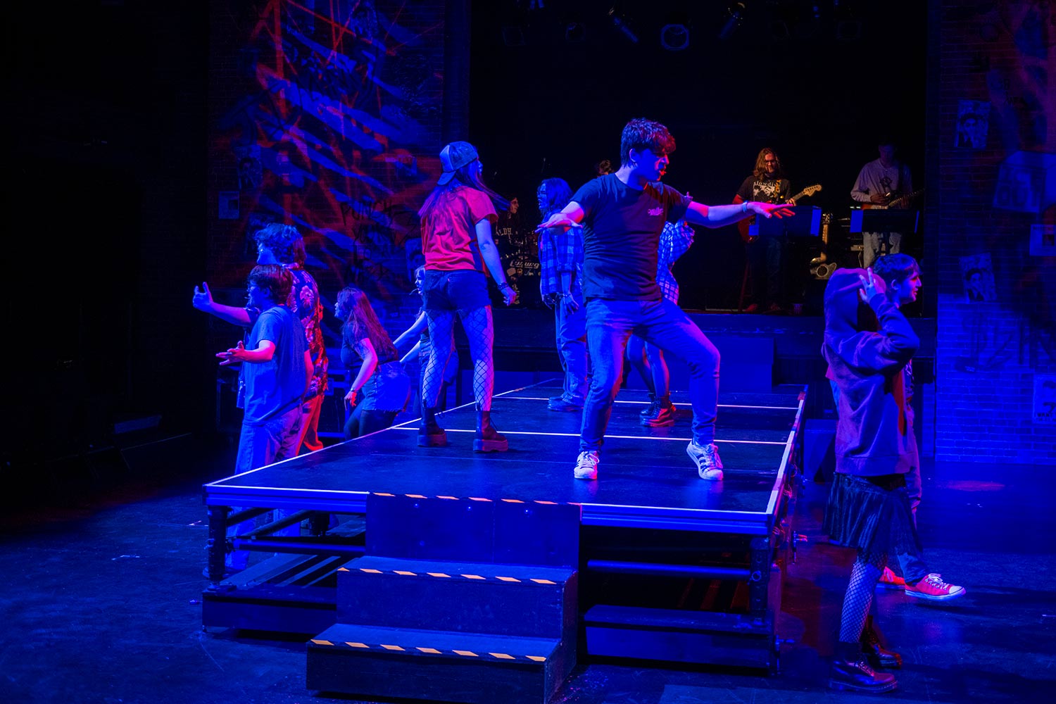 Students rehearsing for the production, American Idiot, Clark University