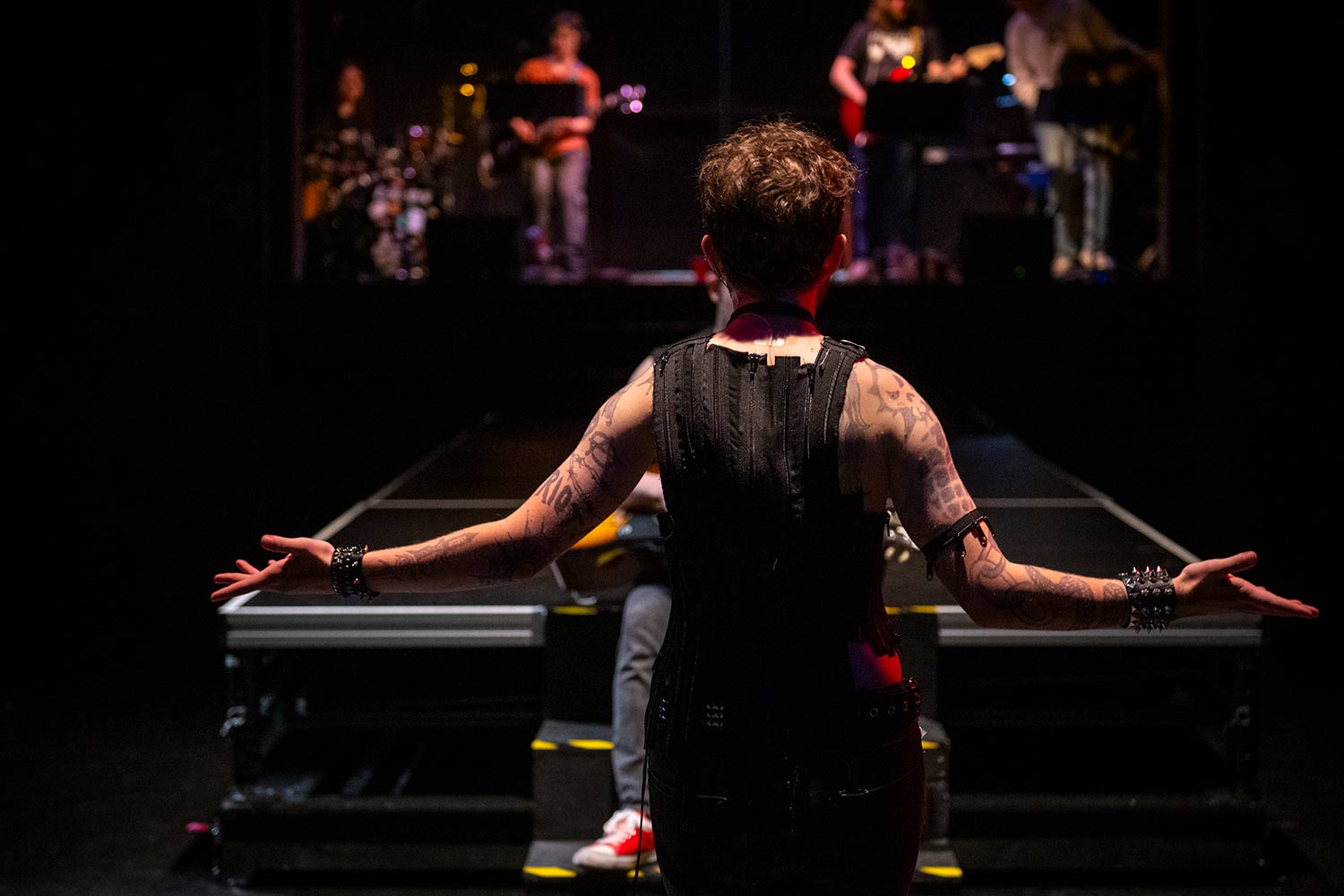 Students rehearsing for the production, American Idiot, Clark University