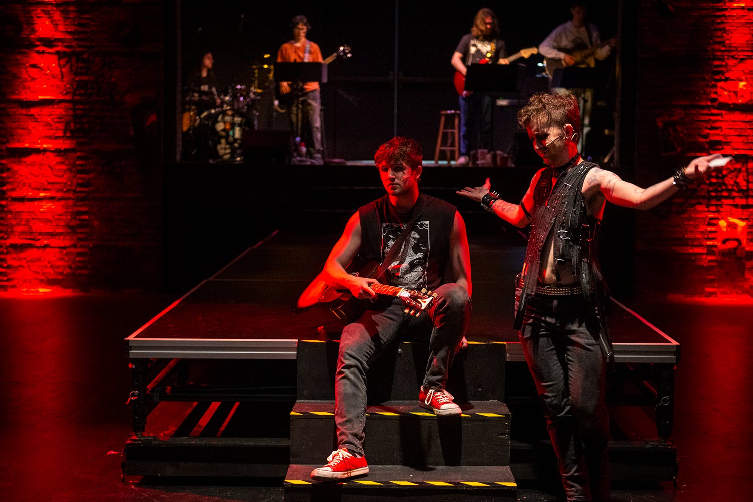 Students rehearsing for the production, American Idiot, Clark University
