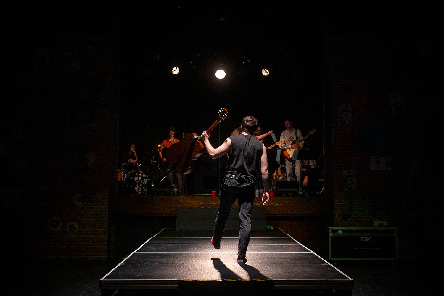 Students rehearsing for the production, American Idiot, Clark University